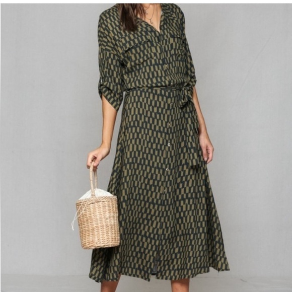 By Together - Elegant Green Patterned Dress- Small - Picture 3 of 9